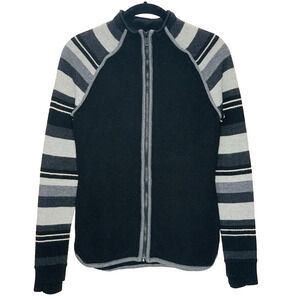 SMARTWOOL Dacono Ski Full Zip Sweater XS Black Grey Stripe Merino Wool Blend EUC